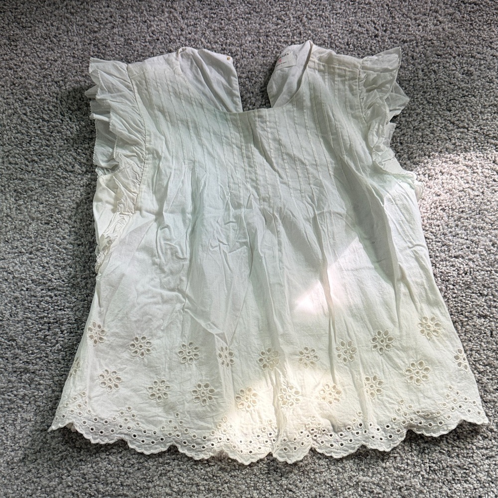 Crewcuts White Eyelet Ruffle Sleeve Top